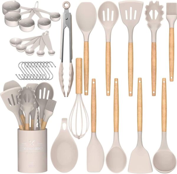 Umite Chef Kitchen Cooking Utensils Set, 33 pcs Non-Stick Silicone Cooking Kitchen Utensils Spatula Set with Holder,