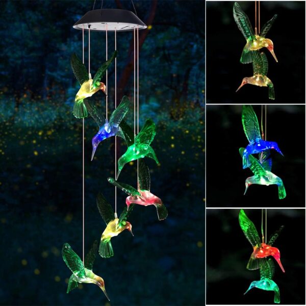 SIX FOXES Wind Chime, Solar Hummingbird Wind Chimes