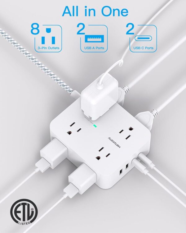 Surge Protector Power Strip - 8 Outlets with 4 USB (2 USB C) Charging Ports, - Image 5