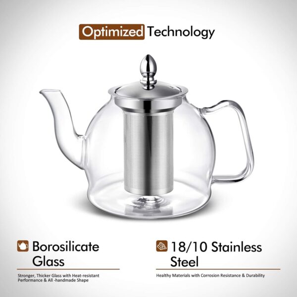 HIWARE 1000ml Glass Teapot with Removable Infuser, Stovetop Safe Tea Kettle - Image 5