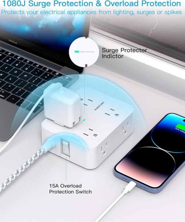 Surge Protector Power Strip - 8 Outlets with 4 USB (2 USB C) Charging Ports, - Image 4