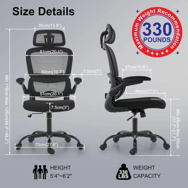 Office Chair Ergonomic Desk Chair, 330 LBS Home Mesh Office Desk - Image 5