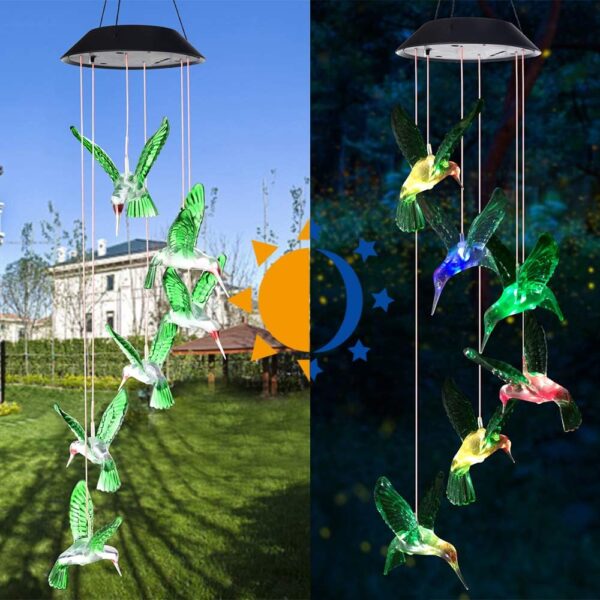 SIX FOXES Wind Chime, Solar Hummingbird Wind Chimes - Image 5