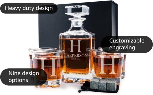 Personalized 5 pc Whiskey Decanter Set - 9 Design Options - Limited - Image 4