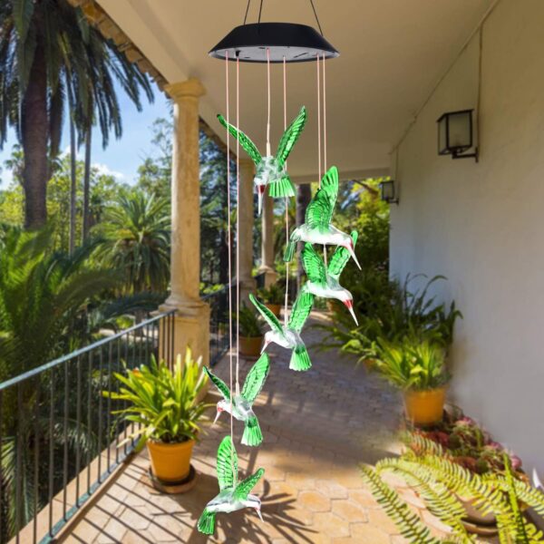 SIX FOXES Wind Chime, Solar Hummingbird Wind Chimes - Image 2