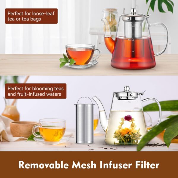 Glass Teapot, Zpose 1200ml (40oz) Teapot with Removable Infuser - Image 3