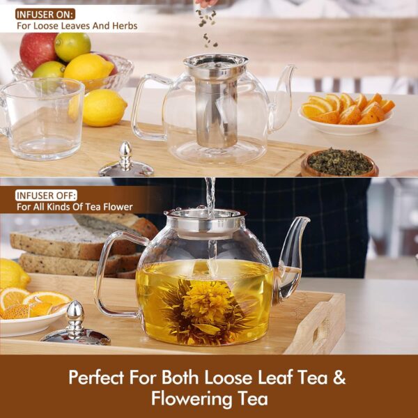 HIWARE 1000ml Glass Teapot with Removable Infuser, Stovetop Safe Tea Kettle - Image 3