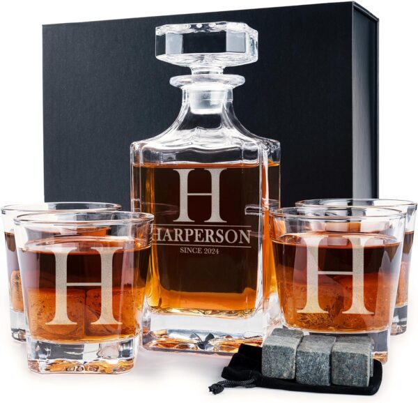 Personalized 5 pc Whiskey Decanter Set - 9 Design Options - Limited