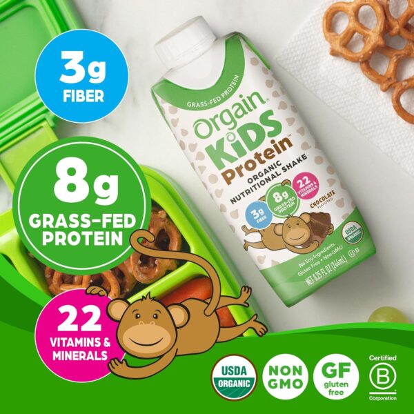 Orgain Organic Kids Nutritional Protein Shake, Chocolate, Healthy Kids Snacks, 8g Dairy Protein, 3g Fiber, 22 Vitamins - Image 2