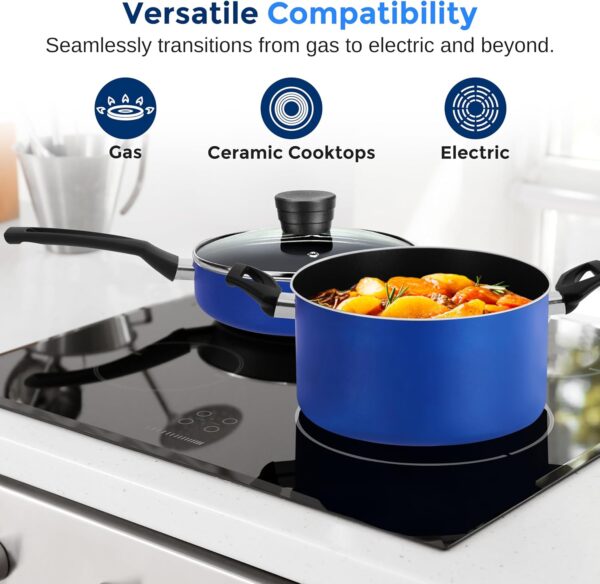 SereneLife Kitchenware Pots & Pans Basic Kitchen Cookware, Black Non-Stick Coating Inside, - Image 4