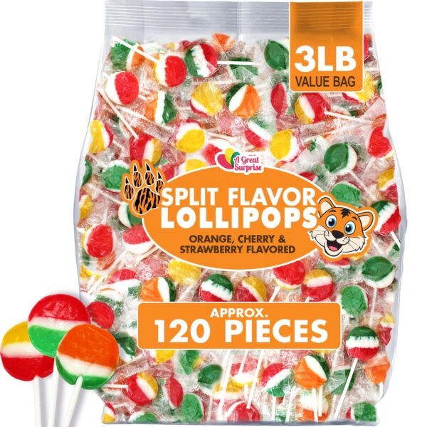 Classic Split Flavor Lollipops - 3 Pounds - Flat Lollipops Individually