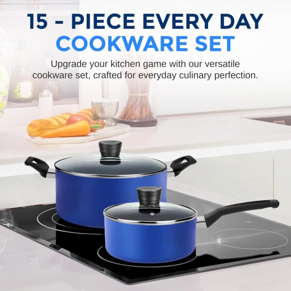 SereneLife Kitchenware Pots & Pans Basic Kitchen Cookware, Black Non-Stick Coating Inside, - Image 2