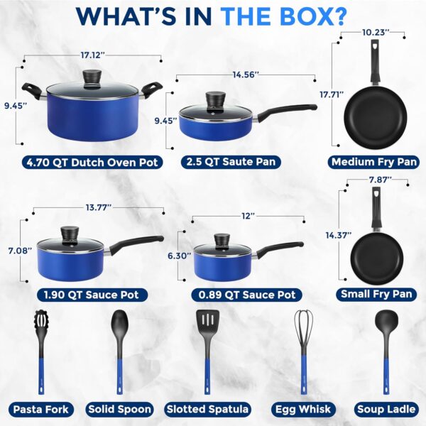 SereneLife Kitchenware Pots & Pans Basic Kitchen Cookware, Black Non-Stick Coating Inside, - Image 3