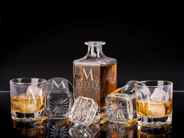 Personalized 5 pc Whiskey Decanter Set - 9 Design Options - Limited - Image 2