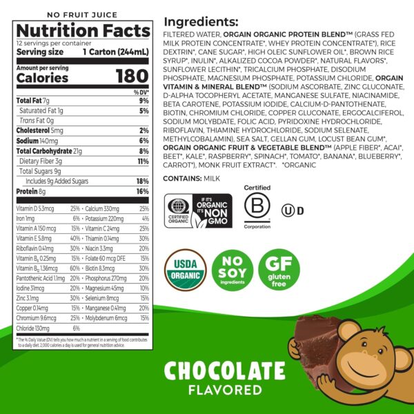 Orgain Organic Kids Nutritional Protein Shake, Chocolate, Healthy Kids Snacks, 8g Dairy Protein, 3g Fiber, 22 Vitamins - Image 3