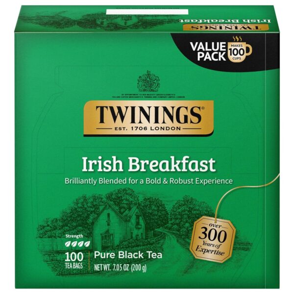 Twinings Irish Breakfast Black Tea Individually Wrapped Bags, 100 Count (Pack of 1),