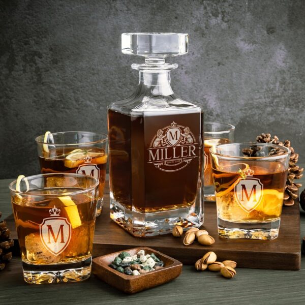 Personalized 5 pc Whiskey Decanter Set - 9 Design Options - Limited - Image 5