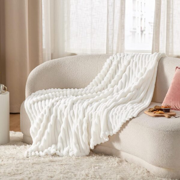 Bedsure White Throw Blanket for Couch - Super Soft Cozy Blankets for Women, - Image 4