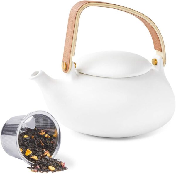 ZENS Modern Japanese Teapot with Infuser, 27oz Matte Ceramic