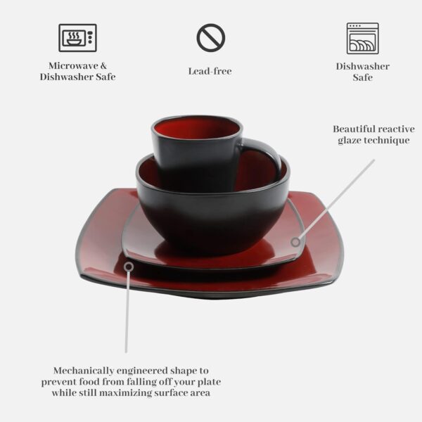 Gibson Soho Lounge Square Reactive Glaze Dinnerware Set, Red, - Image 4