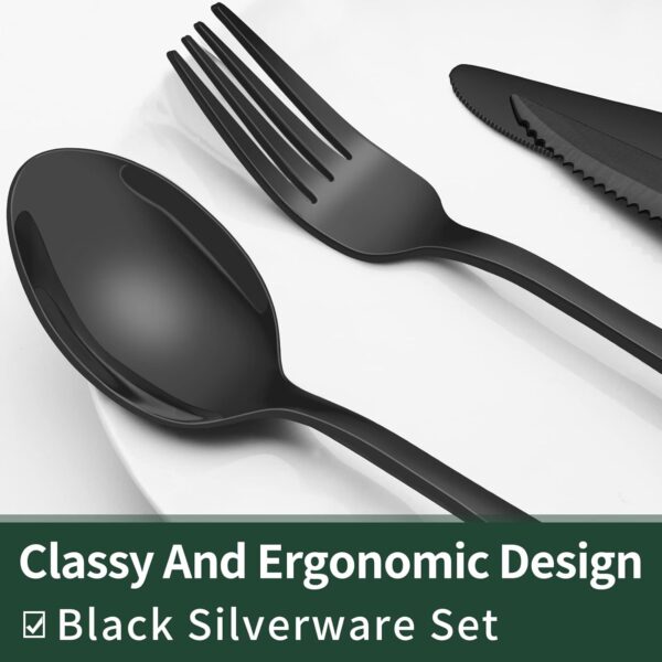 24-Piece Black Silverware Set with Steak Knives, Black Flatware Set for - Image 5