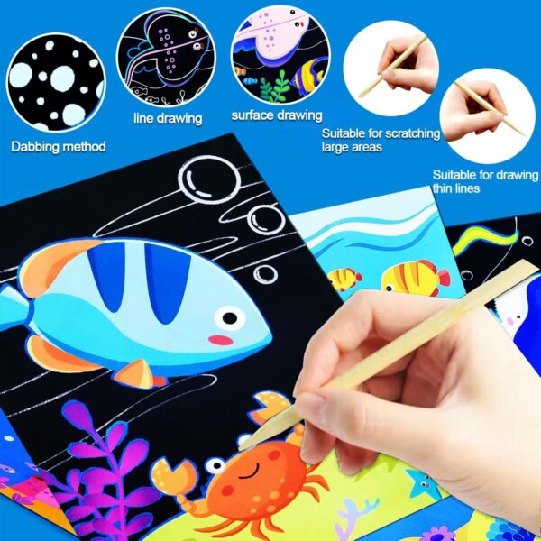 JUNQIU Scratch Art for Kids, Ocean Animals Black Rainbow Scratch - Image 5