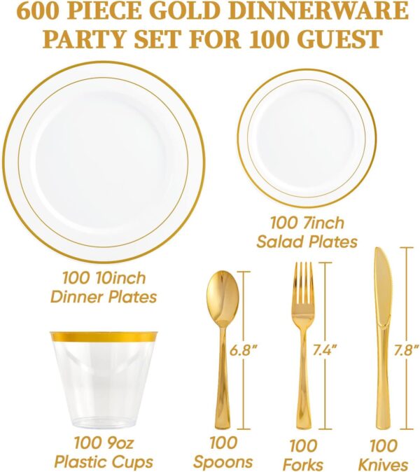 FOCUSLINE 600 Gold Dinnerware Set for 100 Guests, White and Gold - Image 5