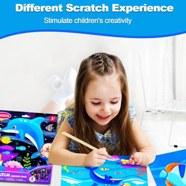 JUNQIU Scratch Art for Kids, Ocean Animals Black Rainbow Scratch - Image 4