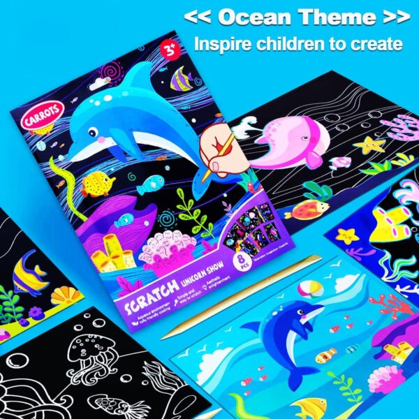 JUNQIU Scratch Art for Kids, Ocean Animals Black Rainbow Scratch - Image 2