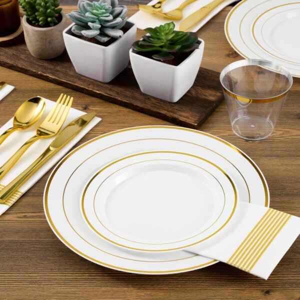 FOCUSLINE 600 Gold Dinnerware Set for 100 Guests, White and Gold - Image 2