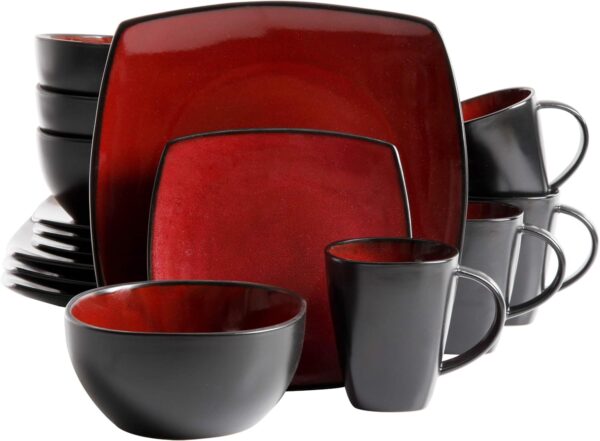 Gibson Soho Lounge Square Reactive Glaze Dinnerware Set, Red,