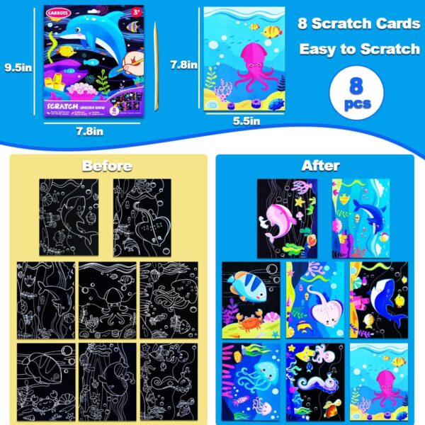 JUNQIU Scratch Art for Kids, Ocean Animals Black Rainbow Scratch - Image 3