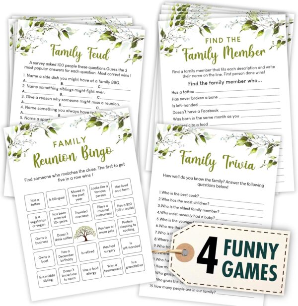 Family Reunion Games and Activities - Family Feud Game Cards, Trivia