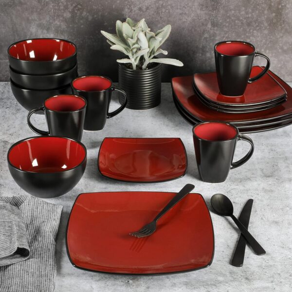 Gibson Soho Lounge Square Reactive Glaze Dinnerware Set, Red, - Image 2