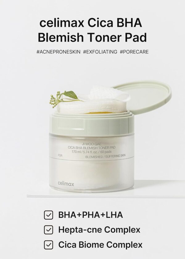 celimax Ji.Woo.Gae Cica BHA Blemish Toner Pad - Image 5