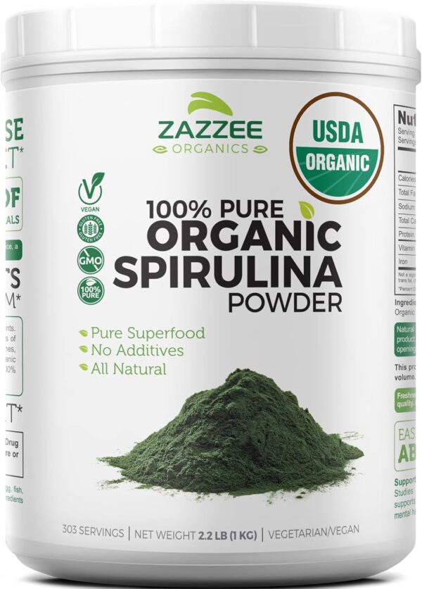 Zazzee Organic Spirulina Powder, 2.2 Pounds