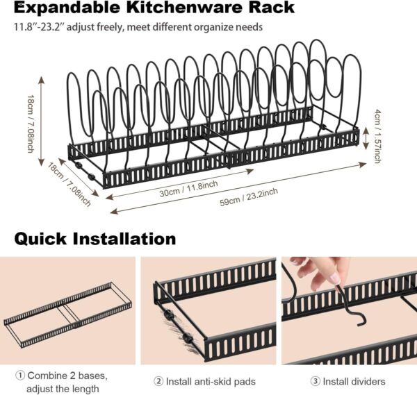 Pot and Pan Organizer Rack for Cabinet, - Image 4