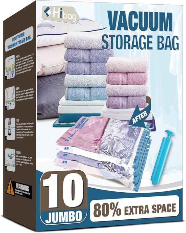 HIBAG Vacuum Storage Bags, 10 Jumbo Space Saver Vacuum