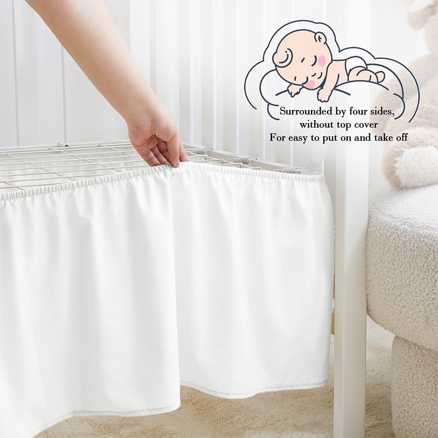 Horbaunal 2 Pack Crib Skirt & Crib Bed Sheet Set, White - Image 4