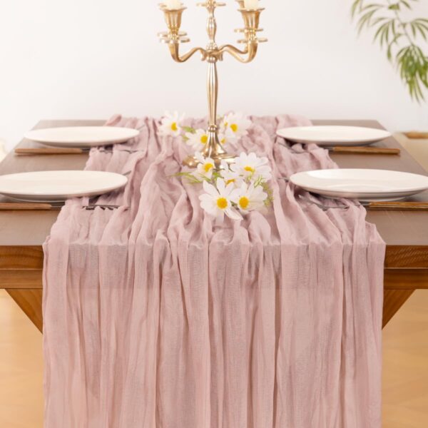 Socomi Pink Cheesecloth Table Runner Summer Boho - Image 2