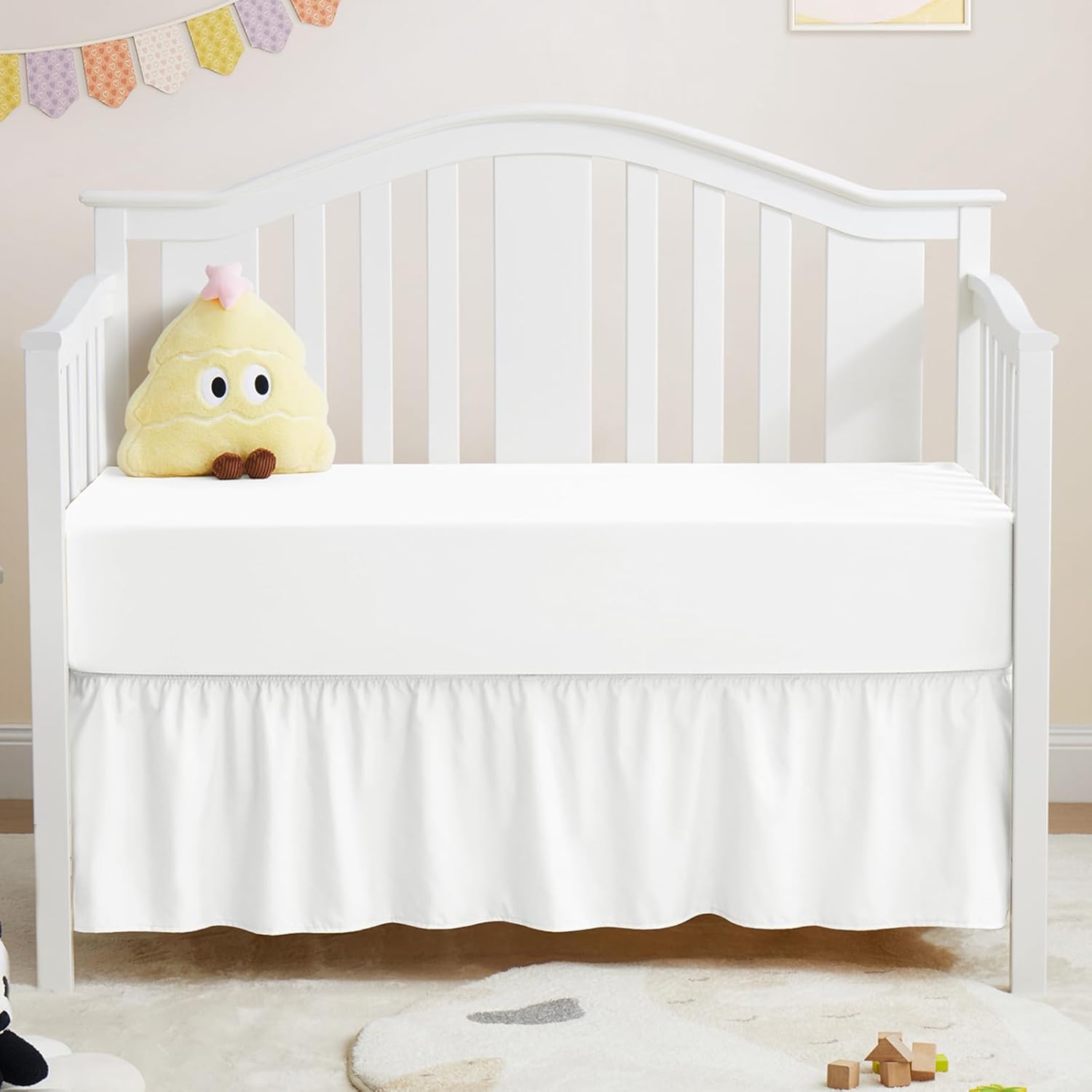 Horbaunal 2 Pack Crib Skirt & Crib Bed Sheet Set, White