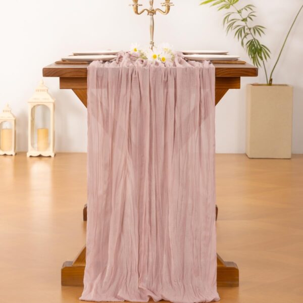 Socomi Pink Cheesecloth Table Runner Summer Boho - Image 4