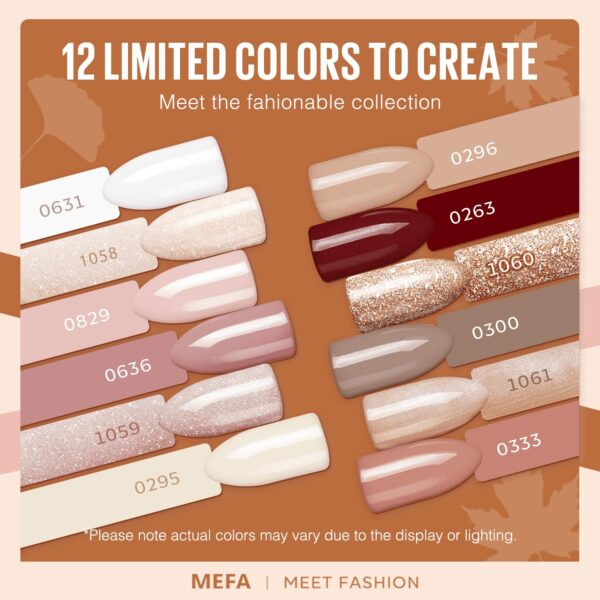 MEFA Gel Nail Polish Set, 12 Colors Champagne Gold Glitter - Image 3