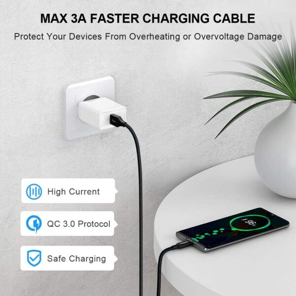 etguuds 6ft USB A to USB C Cable 3A Fast Charging, 2-Pack USB - Image 3