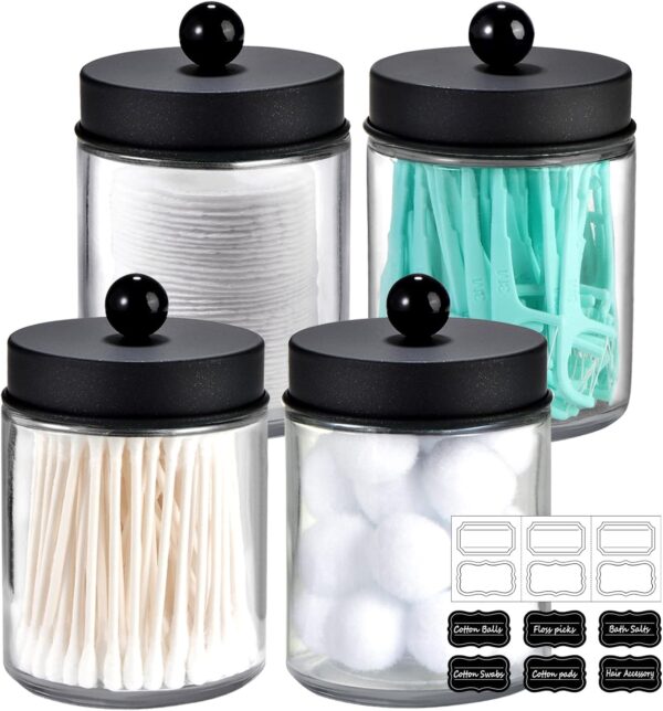 Amolliar 4 Pack Apothecary Jars Bathroom Vanity Storage