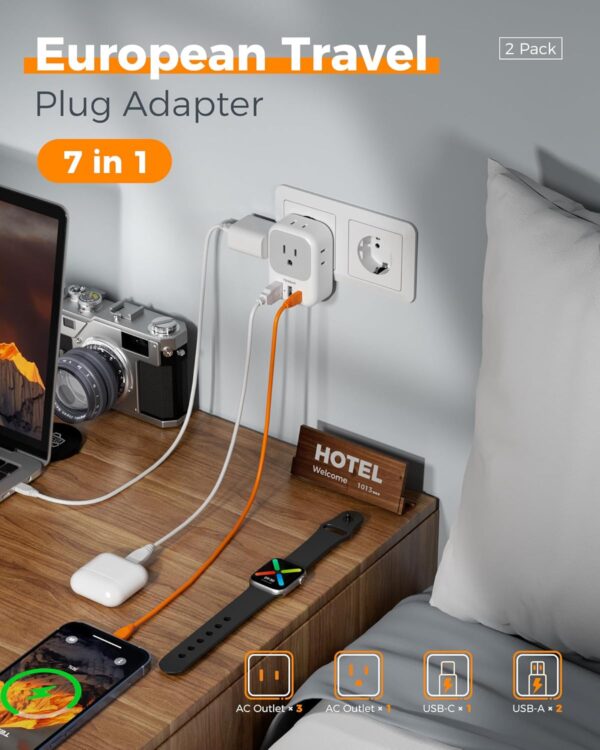 2 Pack European Plug Adapter USB C, TESSAN US to Europe - Image 3