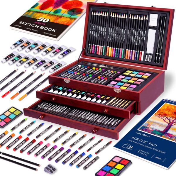 175 Piece Deluxe Art Set with 2 Drawing Pads, Acrylic Paints, - Image 2