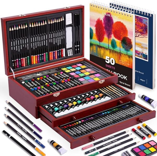 175 Piece Deluxe Art Set with 2 Drawing Pads, Acrylic Paints,