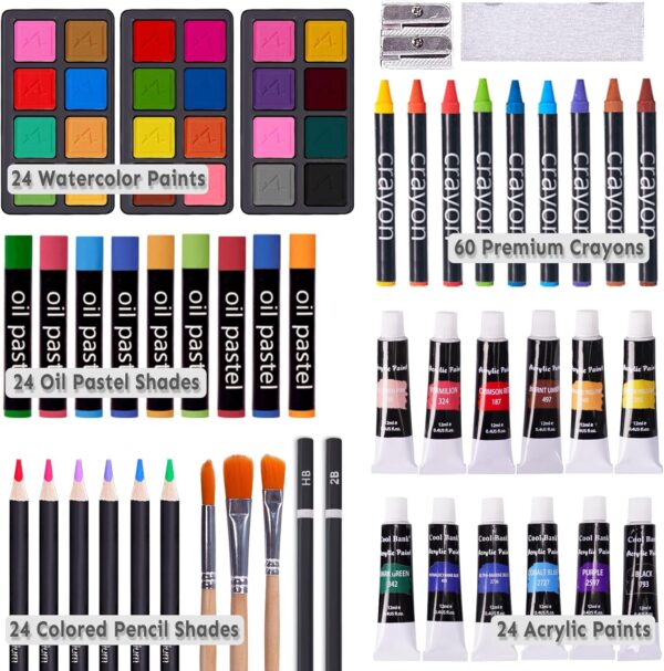 175 Piece Deluxe Art Set with 2 Drawing Pads, Acrylic Paints, - Image 4