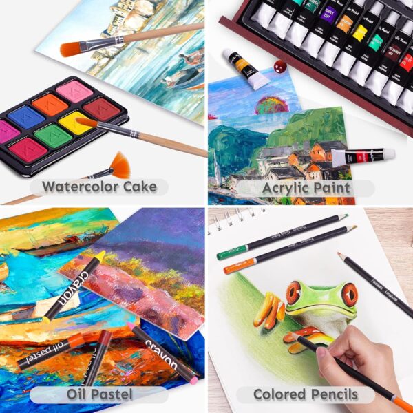 175 Piece Deluxe Art Set with 2 Drawing Pads, Acrylic Paints, - Image 3